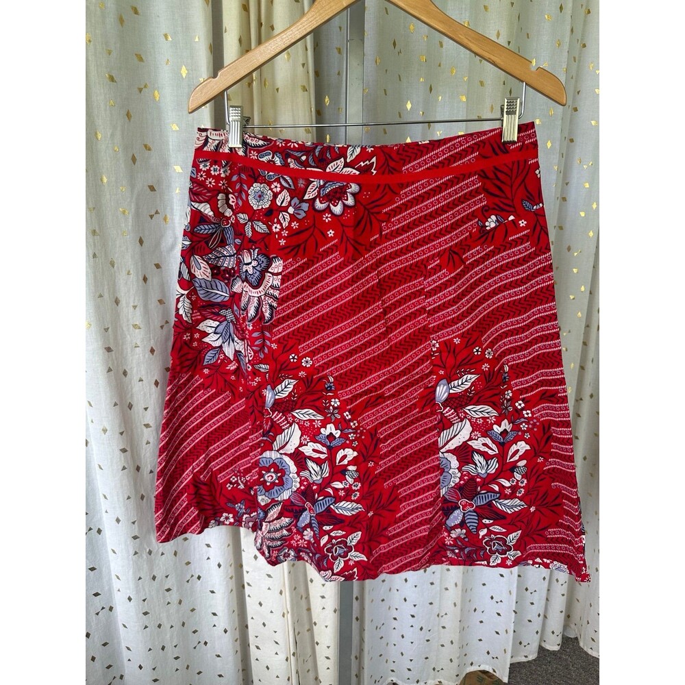 Live A Little Women's Red Floral Paisley Bandana Ribbon Trim A Line Skirt 10 - Picture 2 of 5